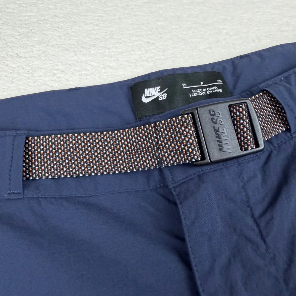 Nike SB Mens 28 Obsidian Blue Everett Nylon Belted Skateboard Shorts Lightweight
